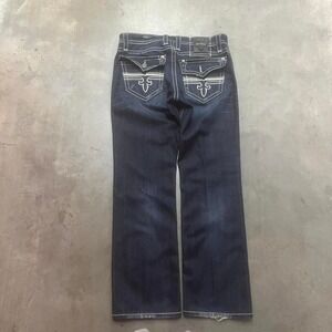 Y2K rock evival mem dark wash thick stitch button flap embroidered John jeans 38